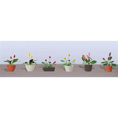 FLOWER PLANTS POTTED ASSORTMENT 3, 5/8" High, HO Scale, 6/pk. - Click Image to Close