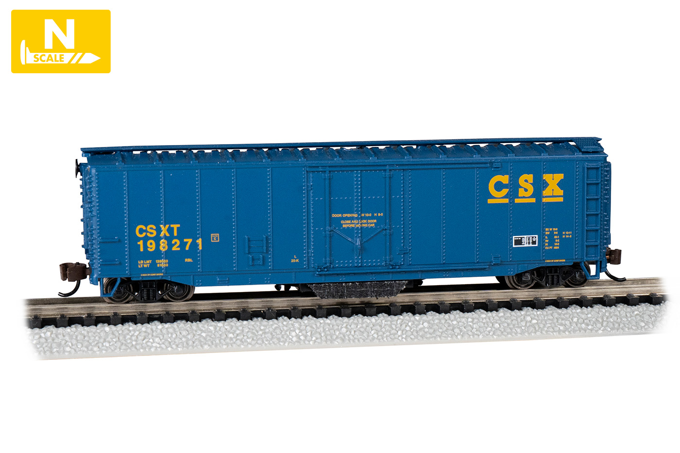 Track-cleaning 50' Plug-door Boxcar - CSX® #198271 (N Scale) - Click Image to Close