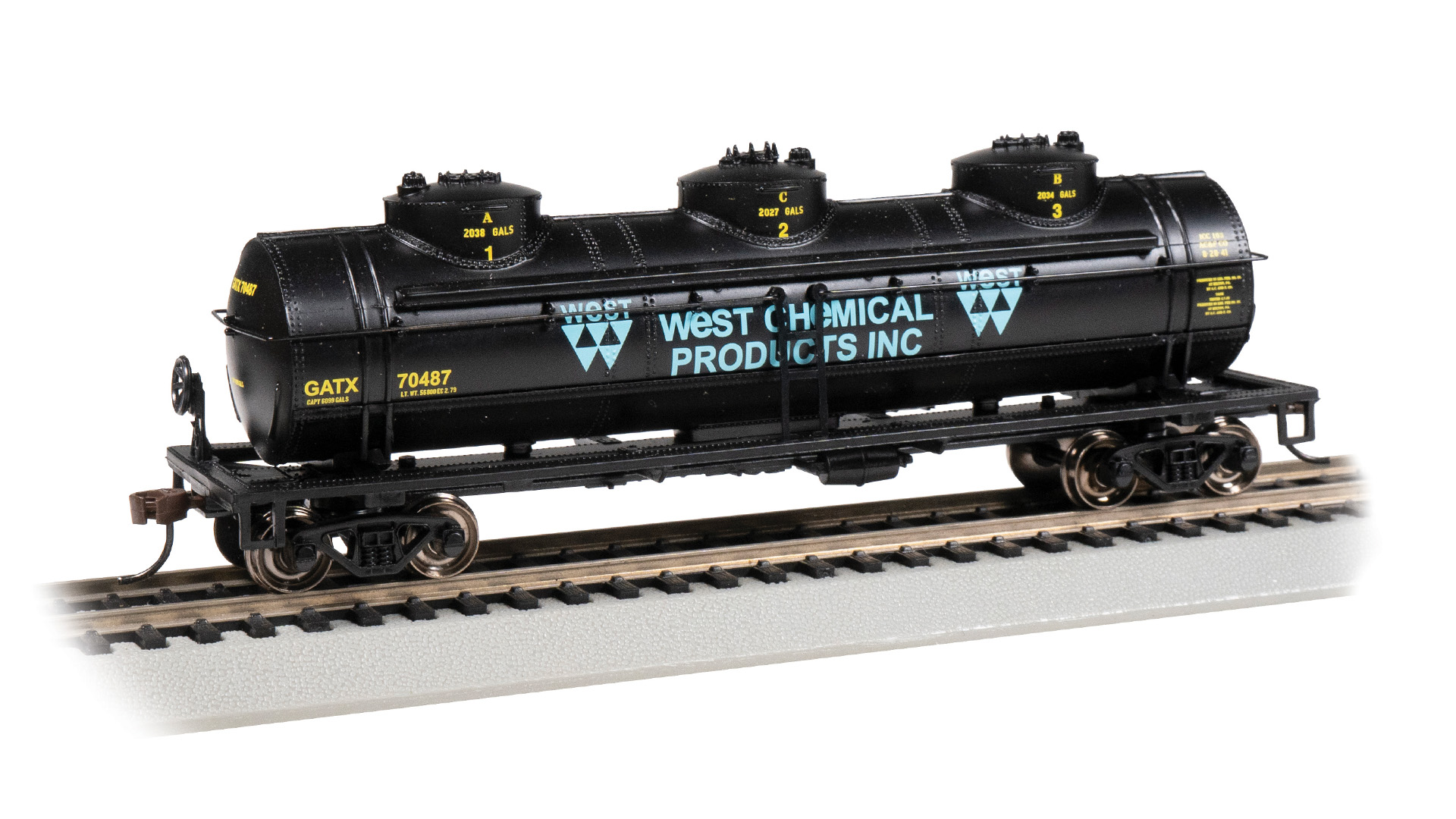 40' Three-dome Tank Car - West Chemical Products #70487 - Click Image to Close