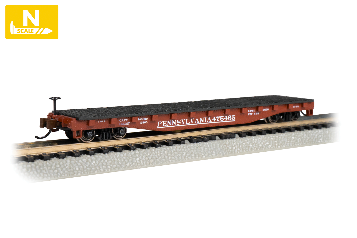 52' Flatcar - Pennsylvania Railroad #475465 (N Scale) - Click Image to Close