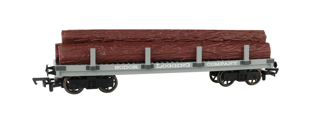 Sodor Logging Company Flat Wagon with Logs (HO Scale) - Click Image to Close