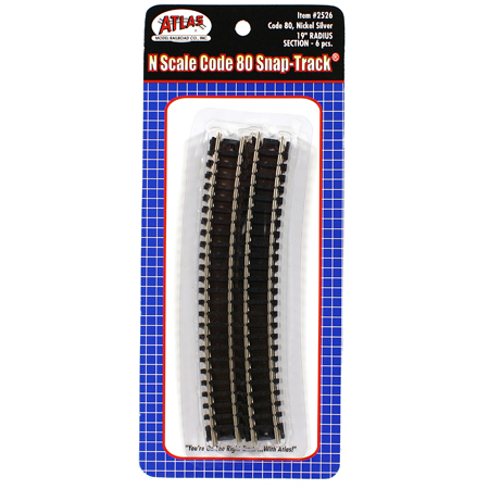 Atlas #2526 Code 80 19" Radius Track (6 pcs/pk)