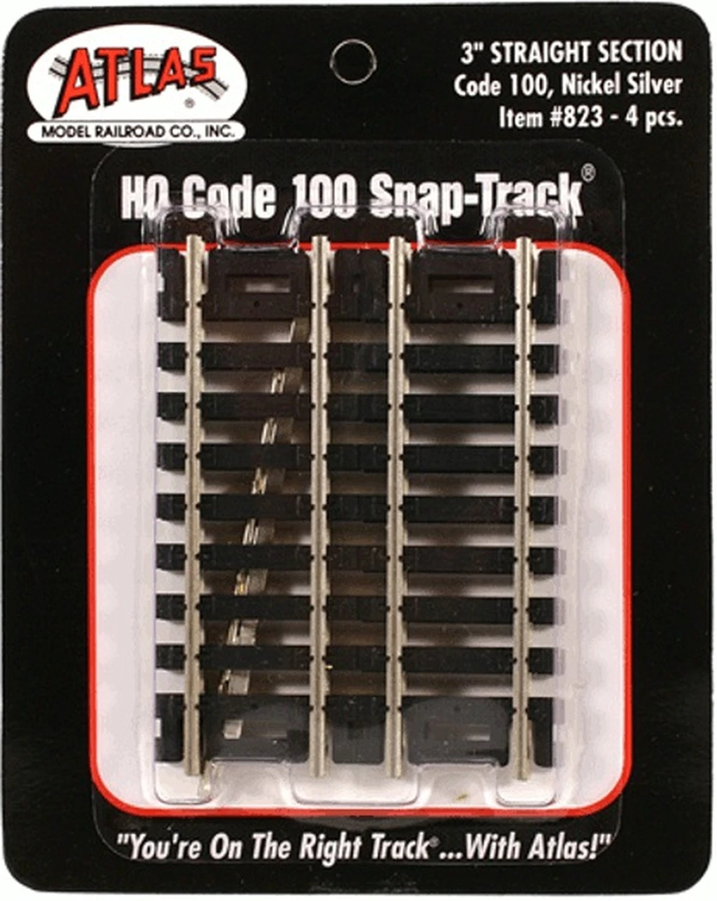 Atlas #823 3" Straight Track (HO Code 100, 4 pcs)