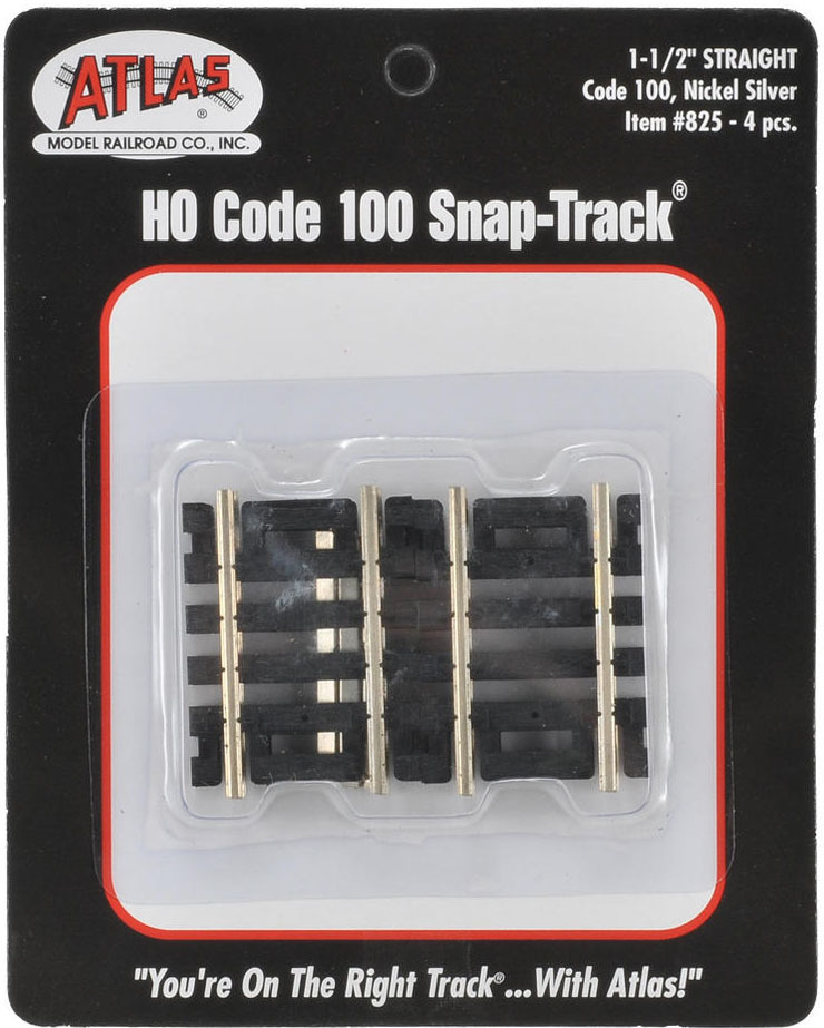 Atlas #825 1-1/2" Straight Track (HO Code 100, 4 pcs) - Click Image to Close