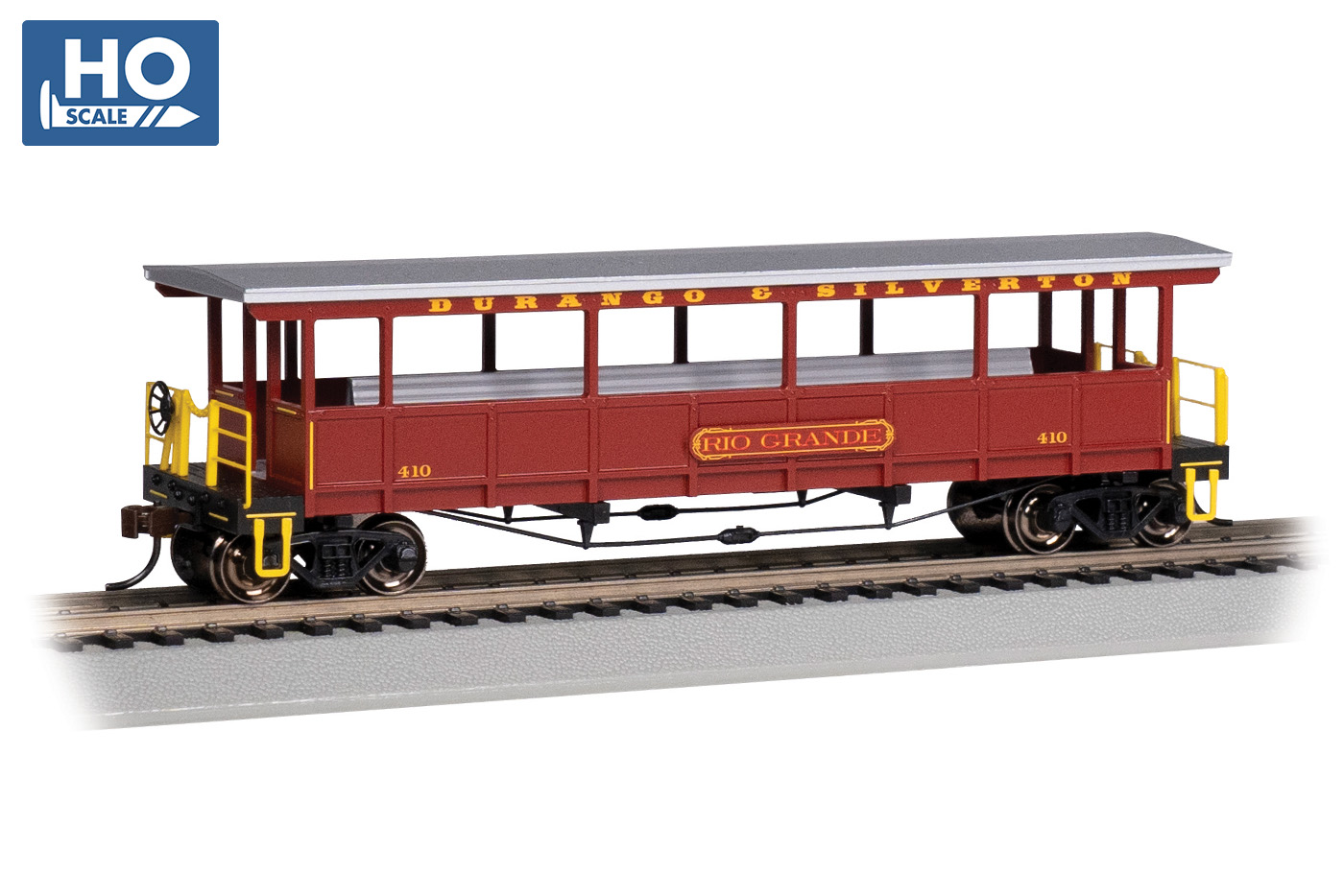 Open Sided Excursion Car - Durango & Silverton #410 - Red (HO) - Click Image to Close