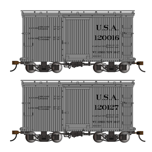 18 ft. Box Car W/ Murphy Roof - USA #120016 & 120127 - (2/box)