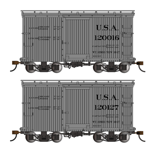 18 ft. Box Car W/ Murphy Roof - USA #120016 & 120127 - (2/box) - Click Image to Close