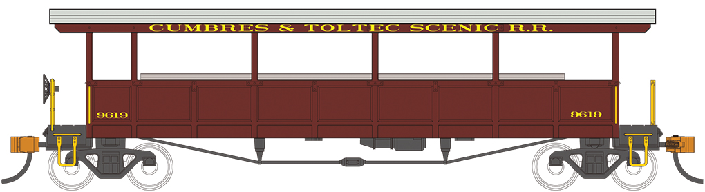 Cumbres & Toltec #9619 - Open-Sided Excursion Car (HO Scale) - Click Image to Close