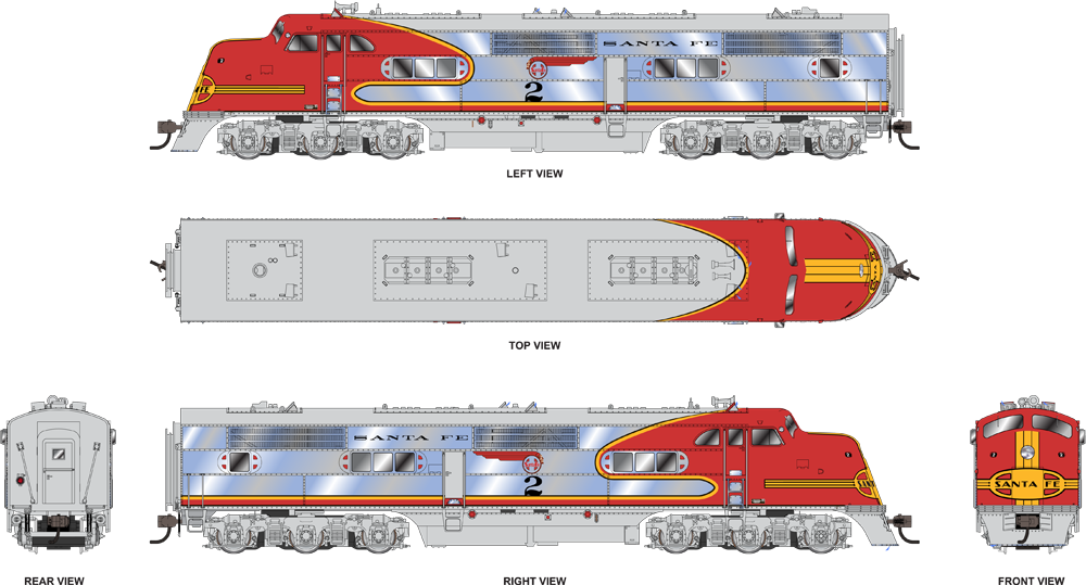 4532 EMC E1 A/B Set, ATSF #4L/4A, Pre-1946, Signal Red Warbonnet - Click Image to Close