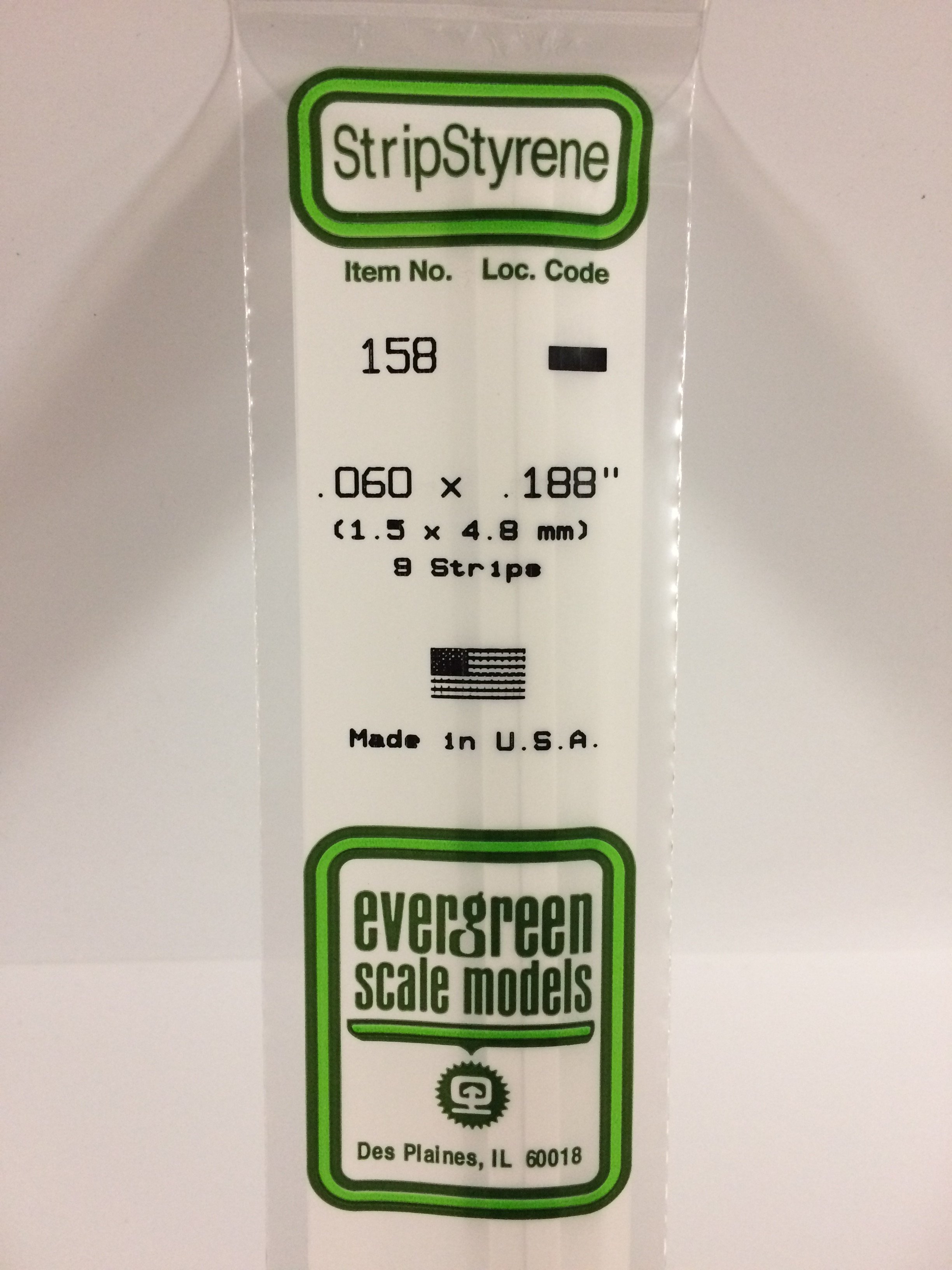 158 - .060" X .188" OPAQUE WHITE POLYSTYRENE STRIP