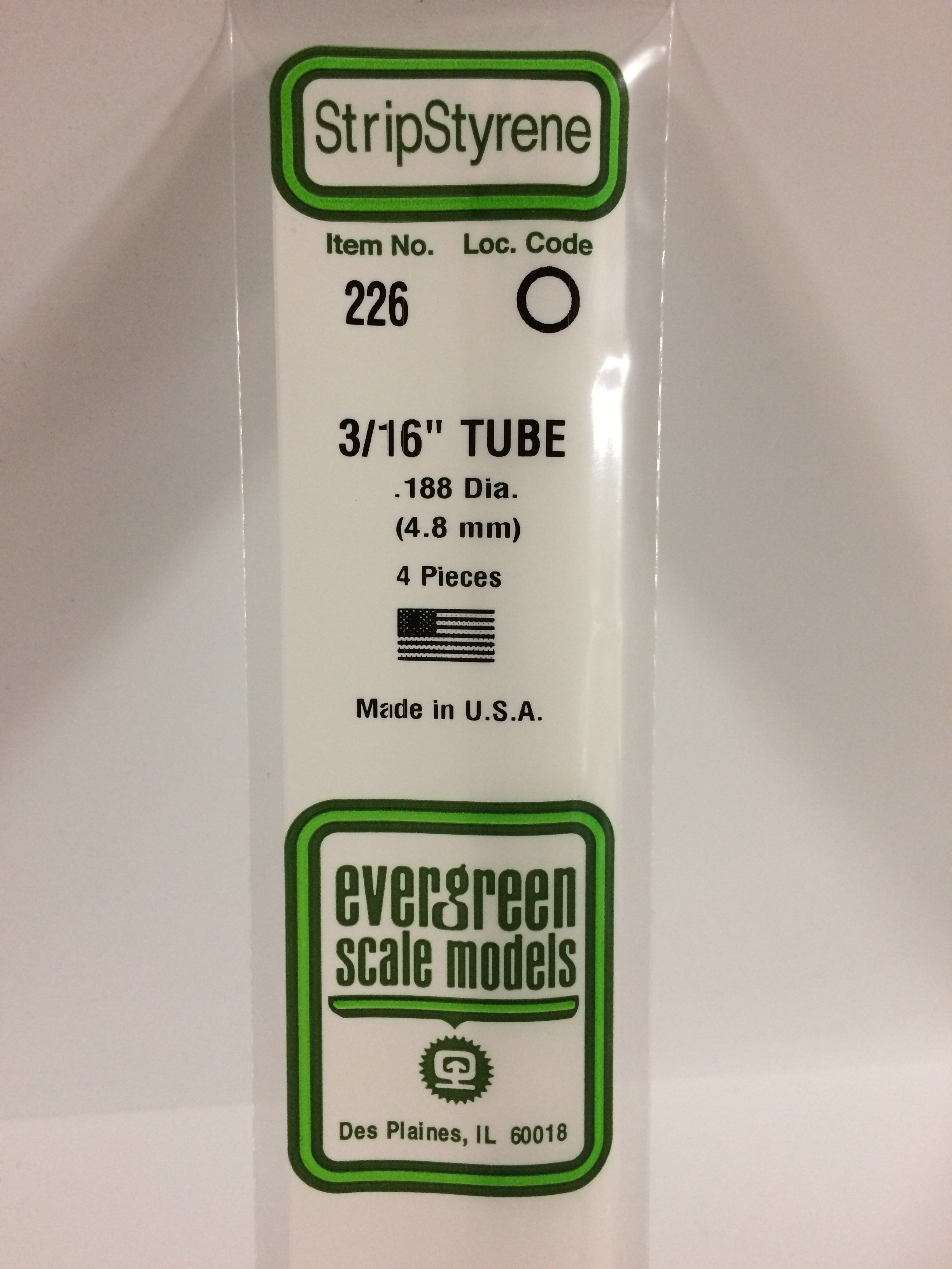 226 - .188" (4.8MM) OD OPAQUE WHITE POLYSTYRENE TUBING - Click Image to Close