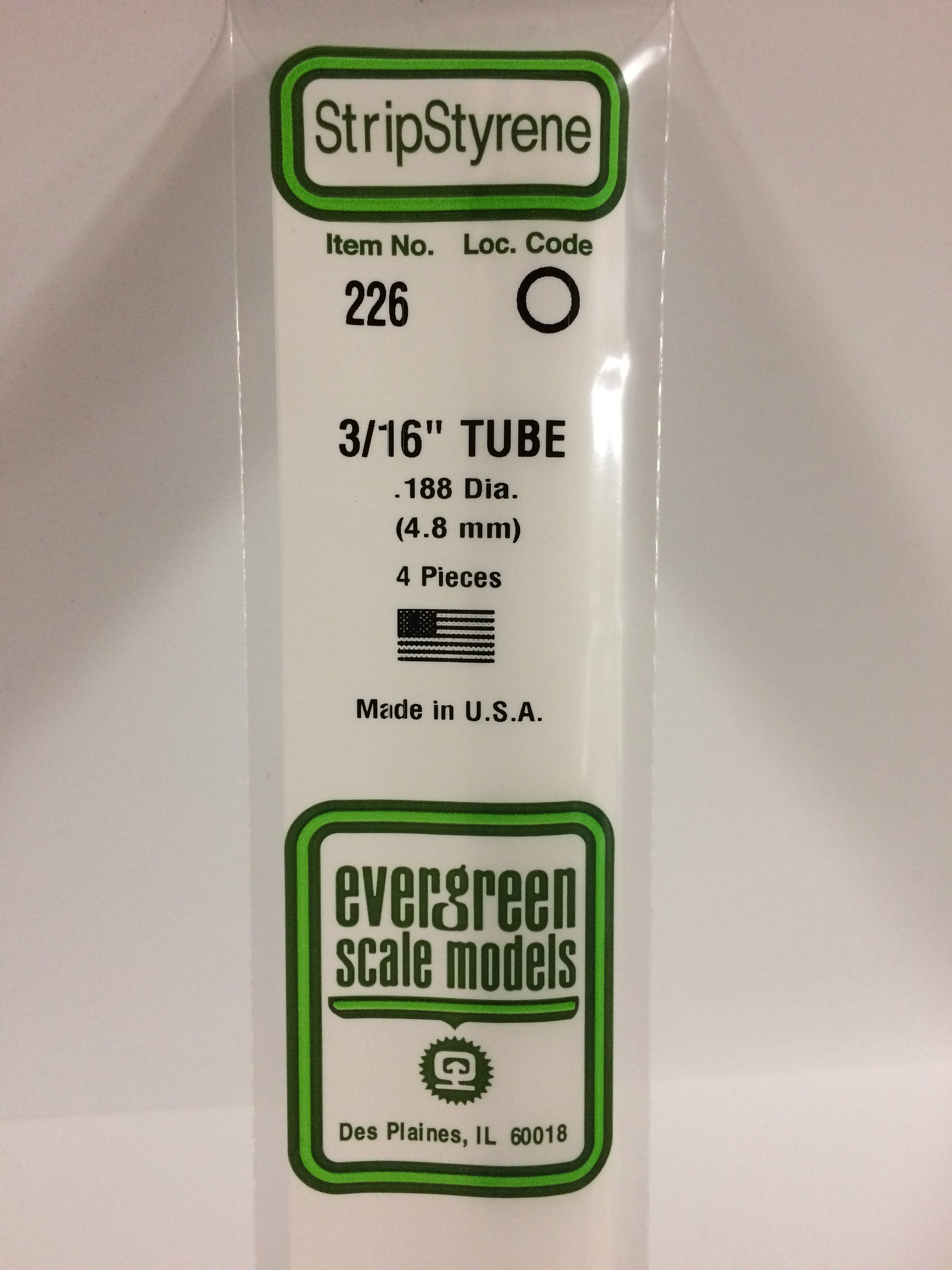 226 - .188" (4.8MM) OD OPAQUE WHITE POLYSTYRENE TUBING