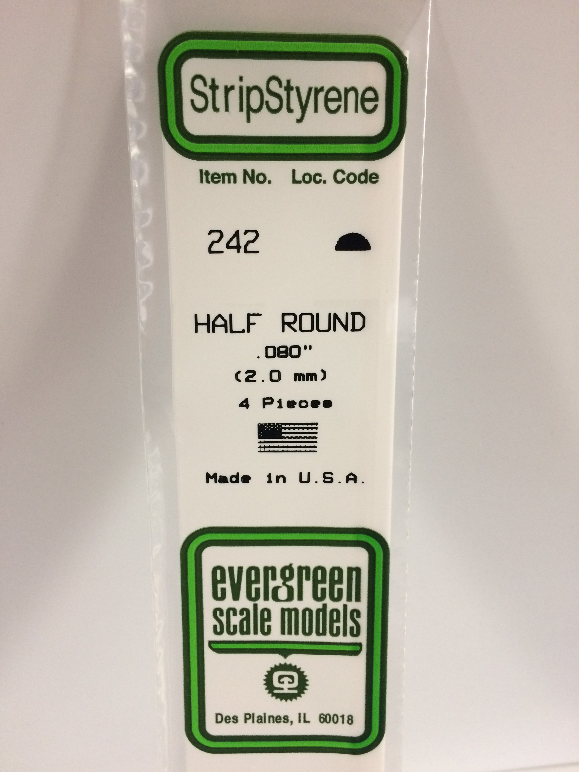 242 - .080" (2.0MM) OPAQUE WHITE POLYSTYRENE HALF ROUND - Click Image to Close