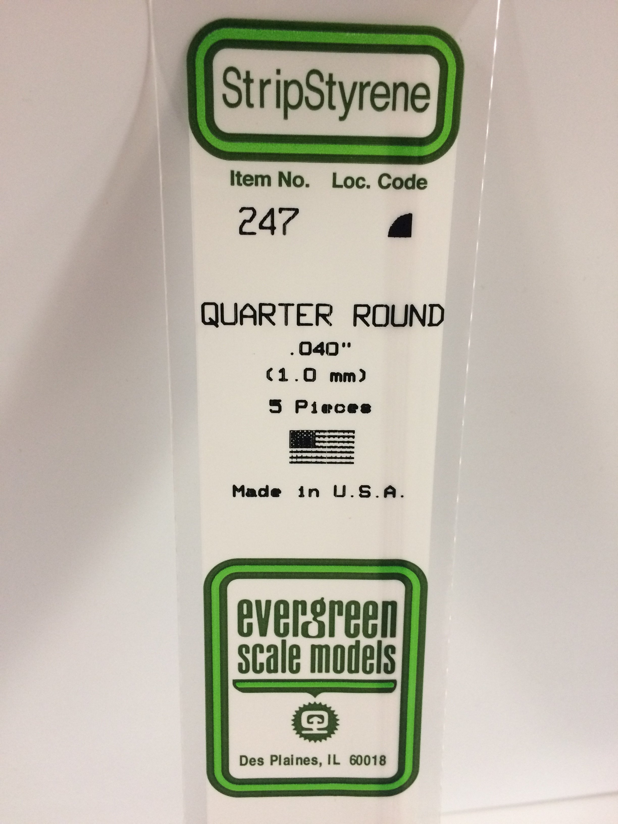 247 - .040" (1.0MM) OPAQUE WHITE POLYSTYRENE QUARTER ROUND