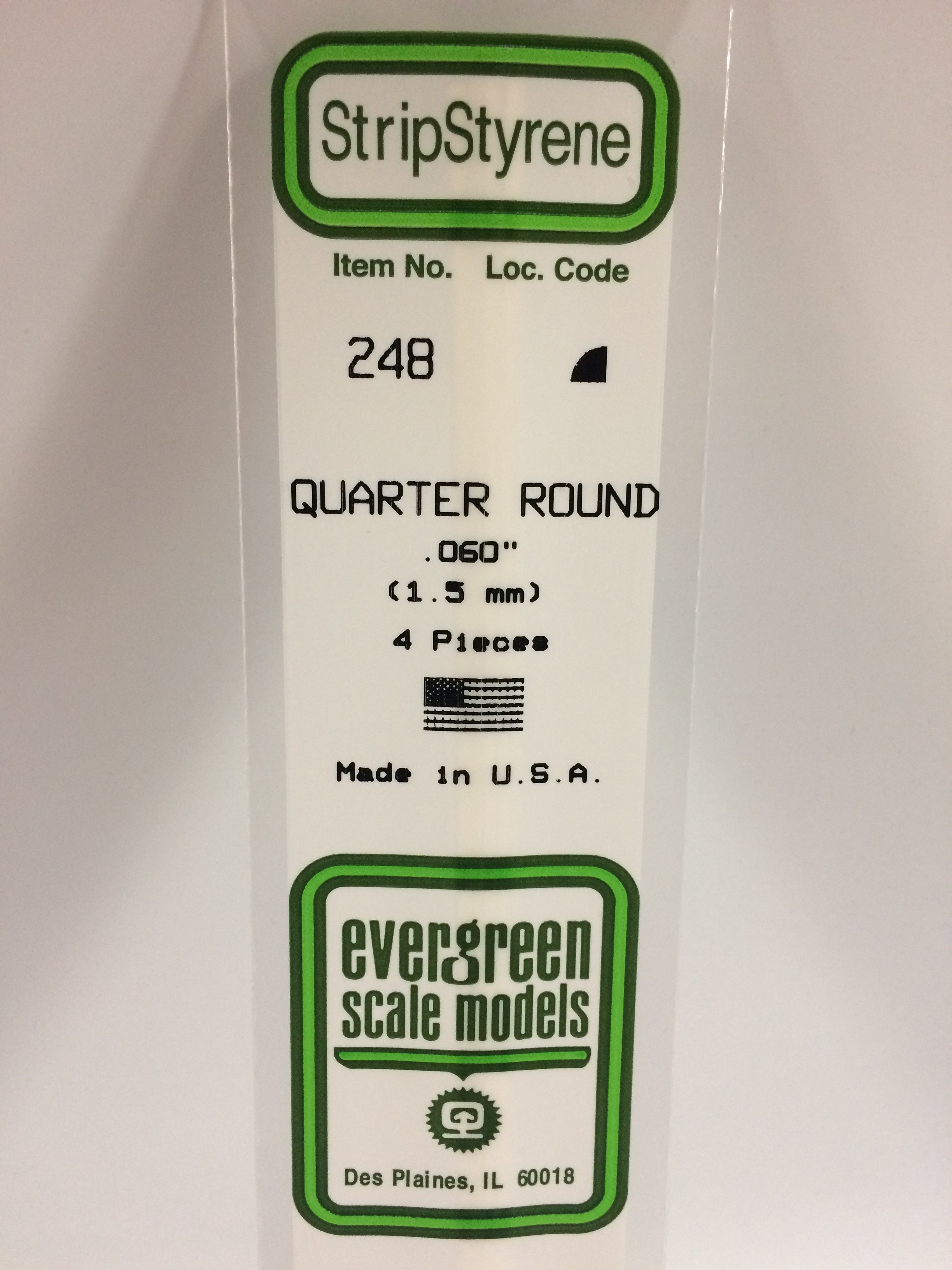 248 - .060" (1.5MM) OPAQUE WHITE POLYSTYRENE QUARTER ROUND - Click Image to Close