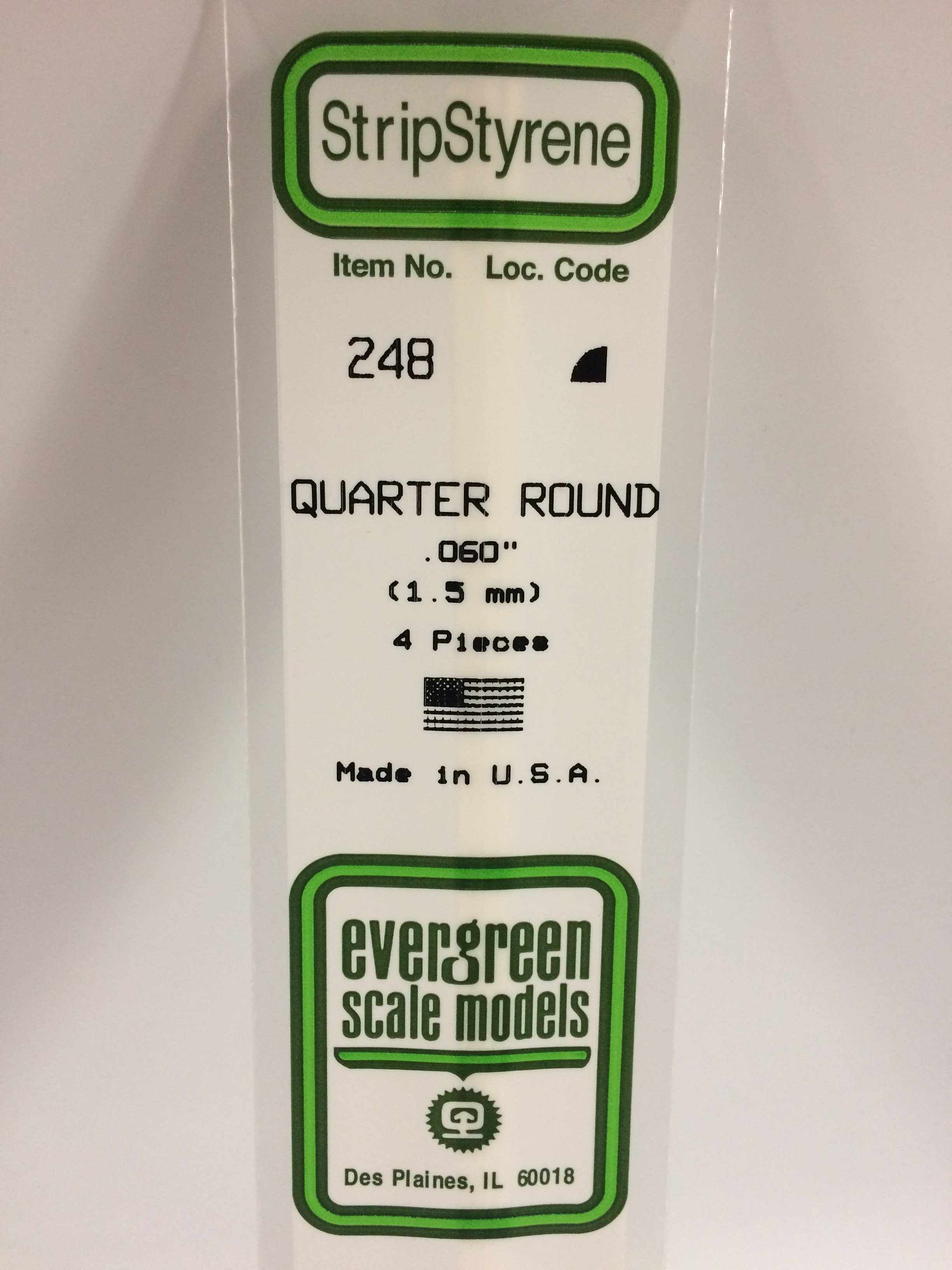 248 - .060" (1.5MM) OPAQUE WHITE POLYSTYRENE QUARTER ROUND