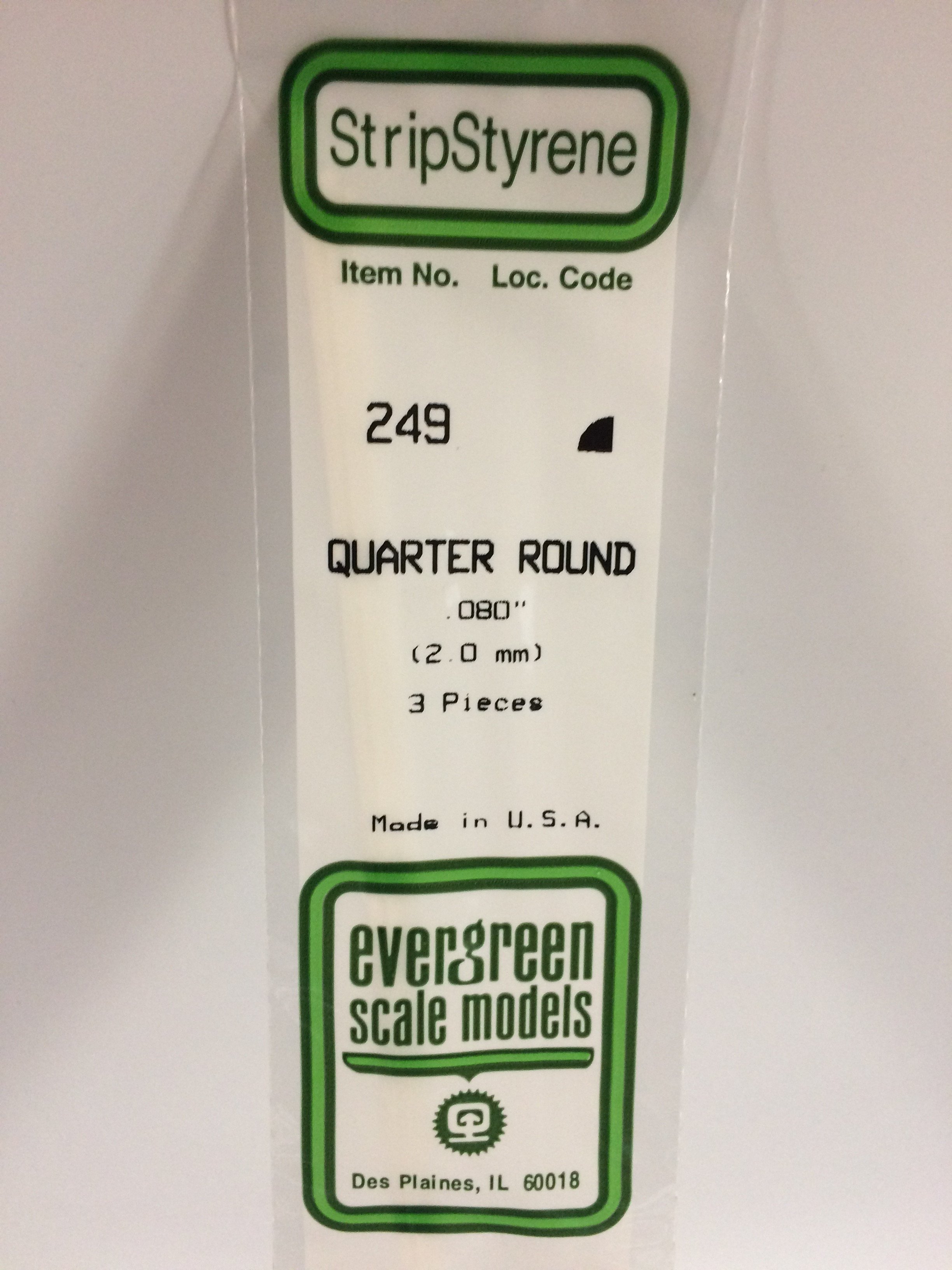 249 - .080" (2.0MM) OPAQUE WHITE POLYSTYRENE QUARTER ROUND - Click Image to Close