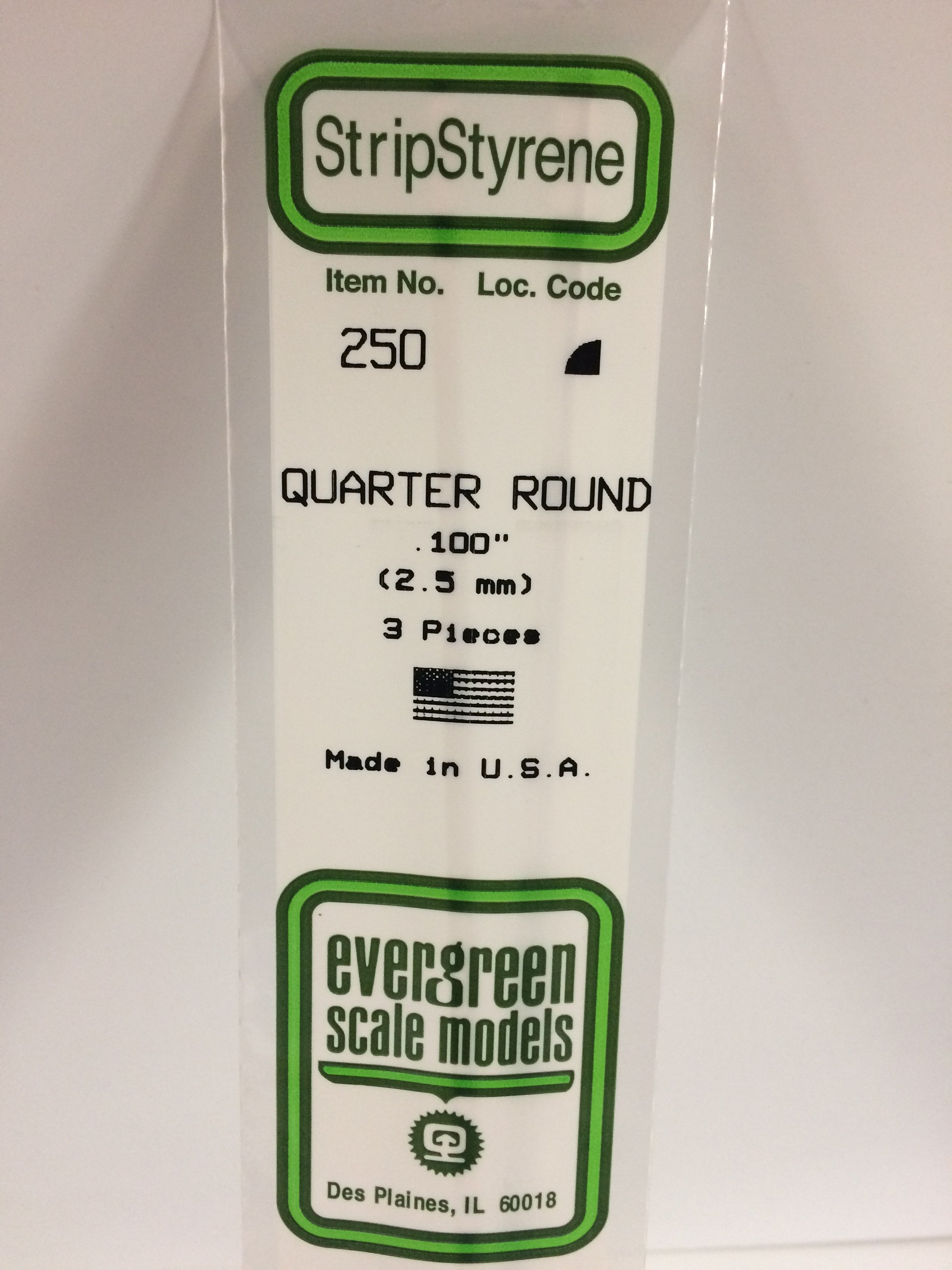 250 - .100" (3.2MM) OPAQUE WHITE POLYSTYRENE QUARTER ROUND