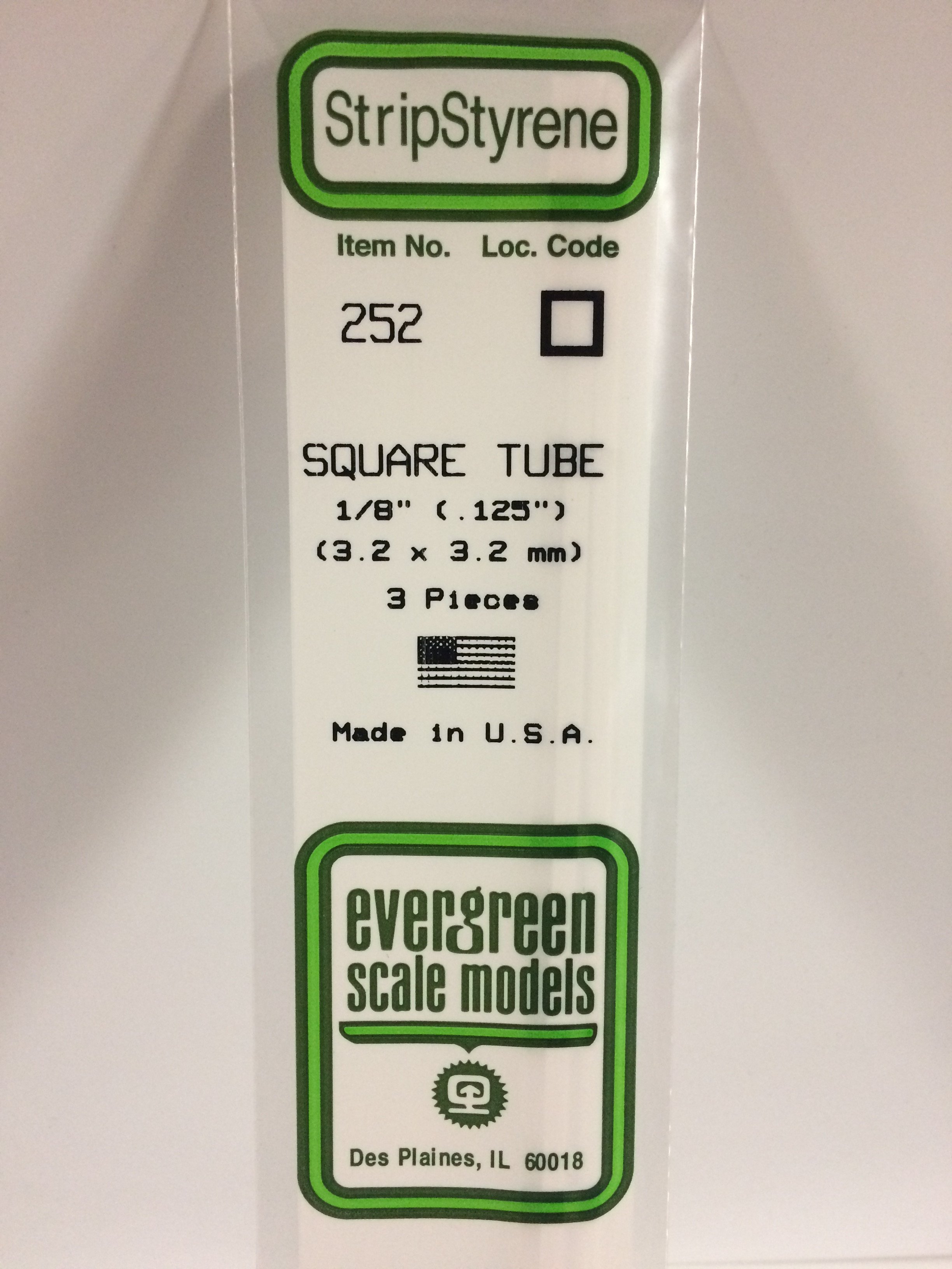 252 - .125" (3.2MM) OPAQUE WHITE POLYSTYRENE SQUARE TUBING