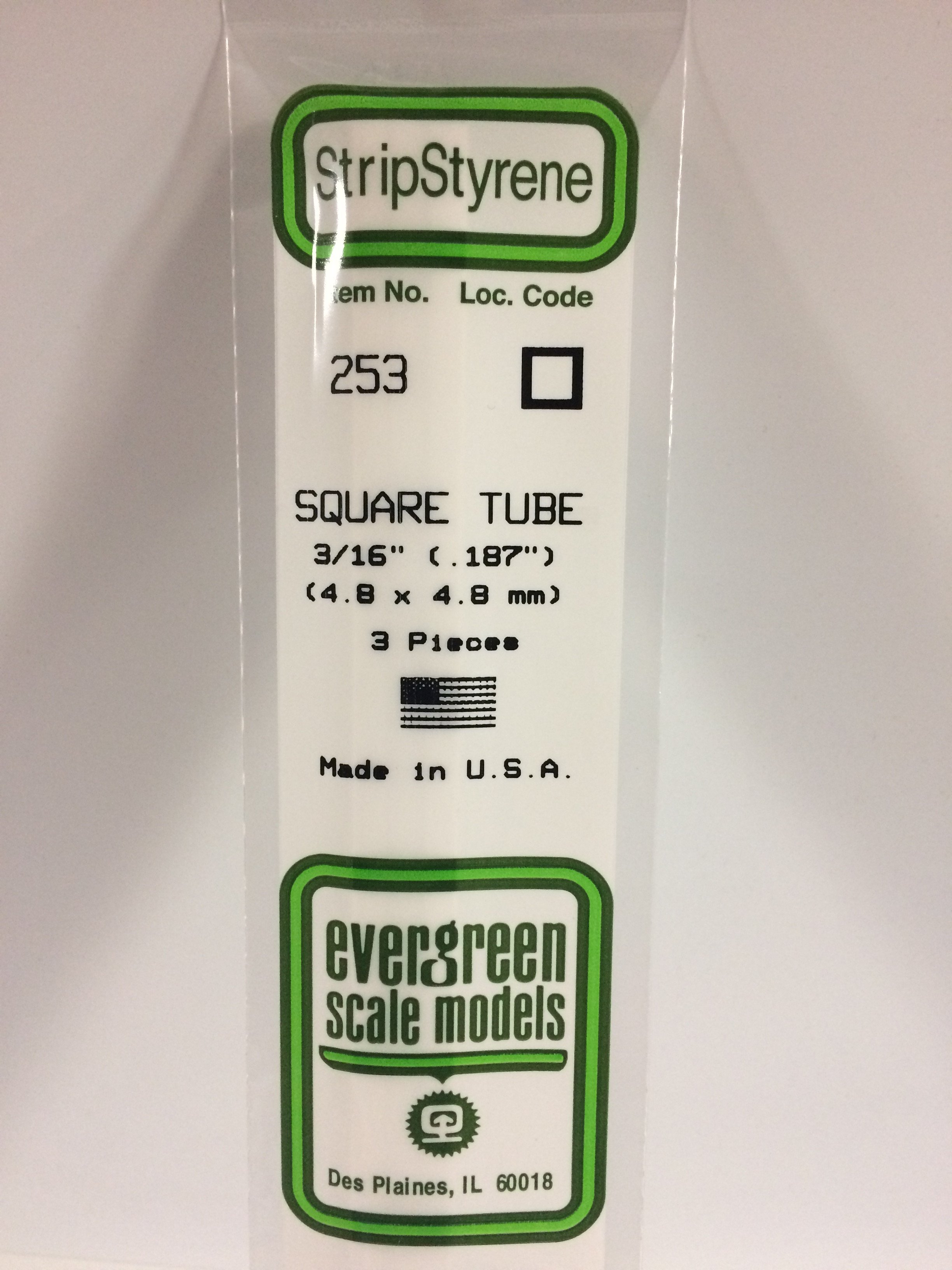 253 - .188" (4.8MM) OPAQUE WHITE POLYSTYRENE SQUARE TUBING - Click Image to Close