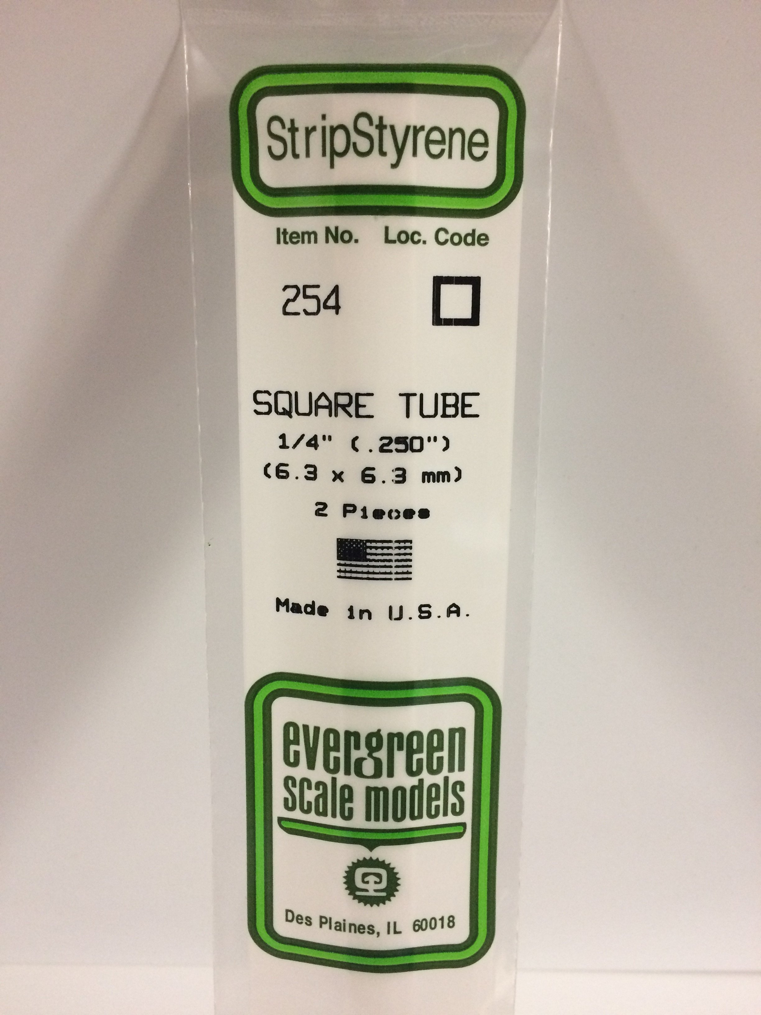 254 - .250" (6.3MM) OPAQUE WHITE POLYSTYRENE SQUARE TUBING