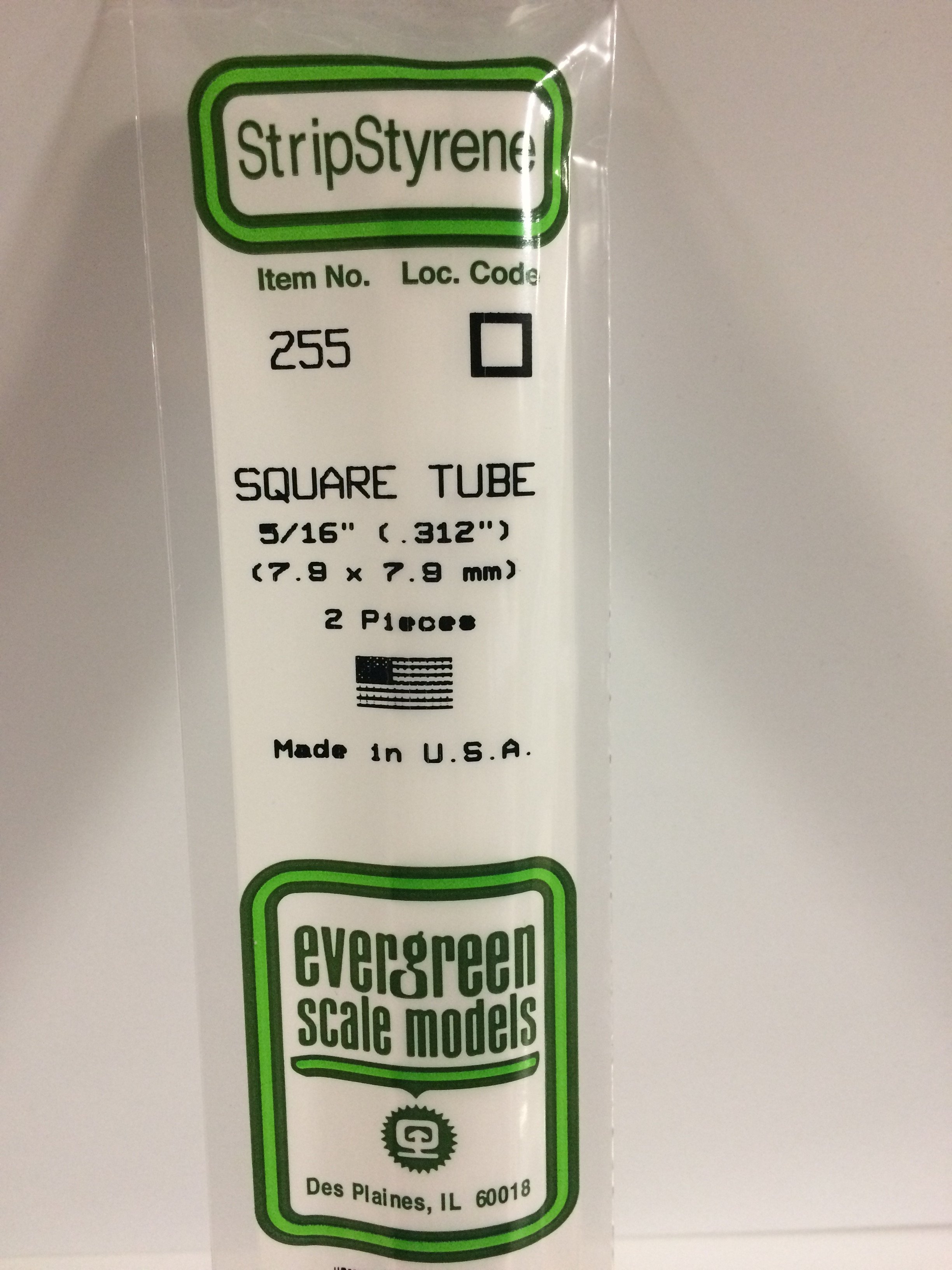 255 - .312" (7.9MM)OPAQUE WHITE POLYSTYRENE SQUARE TUBING