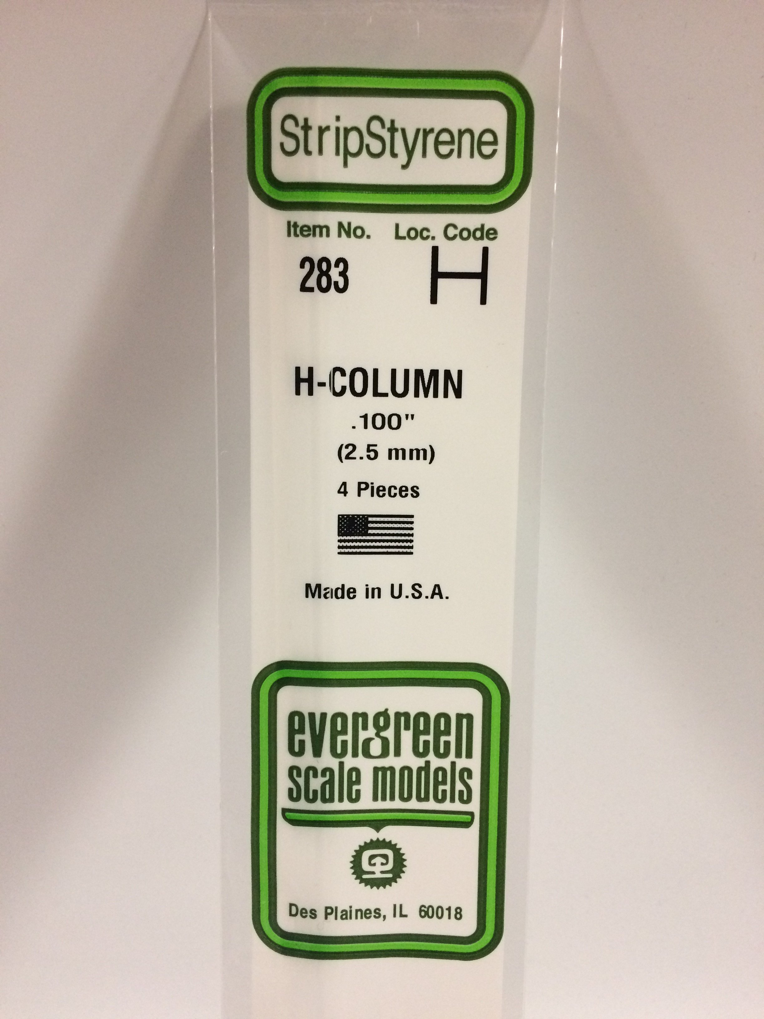 283 - .100" (2.5MM) OPAQUE WHITE POLYSTYRENE H - COLUMN