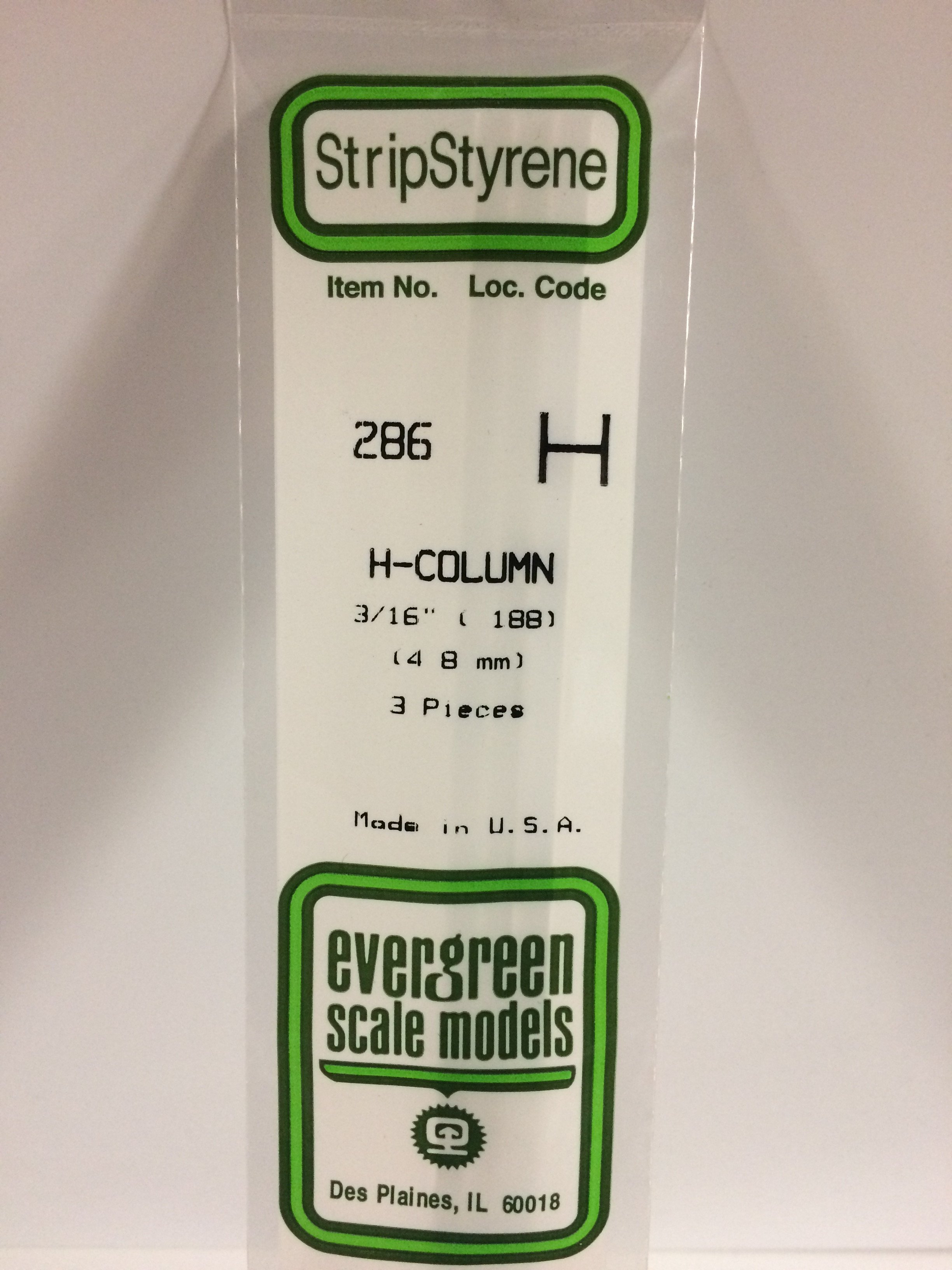 286 - .188" (4.8MM) OPAQUE WHITE POLYSTYRENE H - COLUMN - Click Image to Close