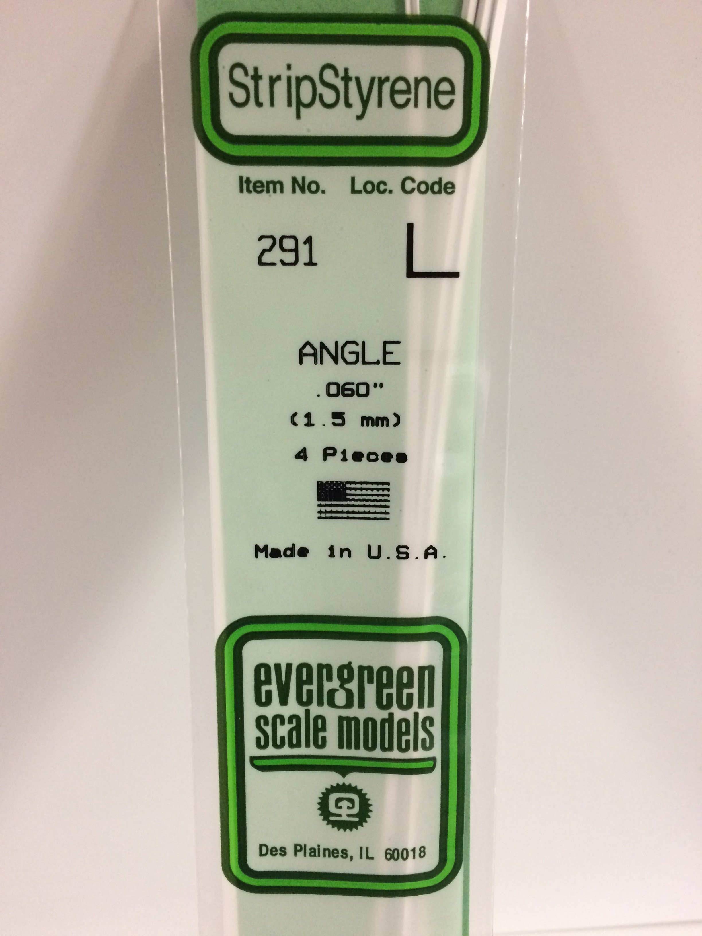 291 - .060" (1.5MM) OPAQUE WHITE POLYSTYRENE ANGLE