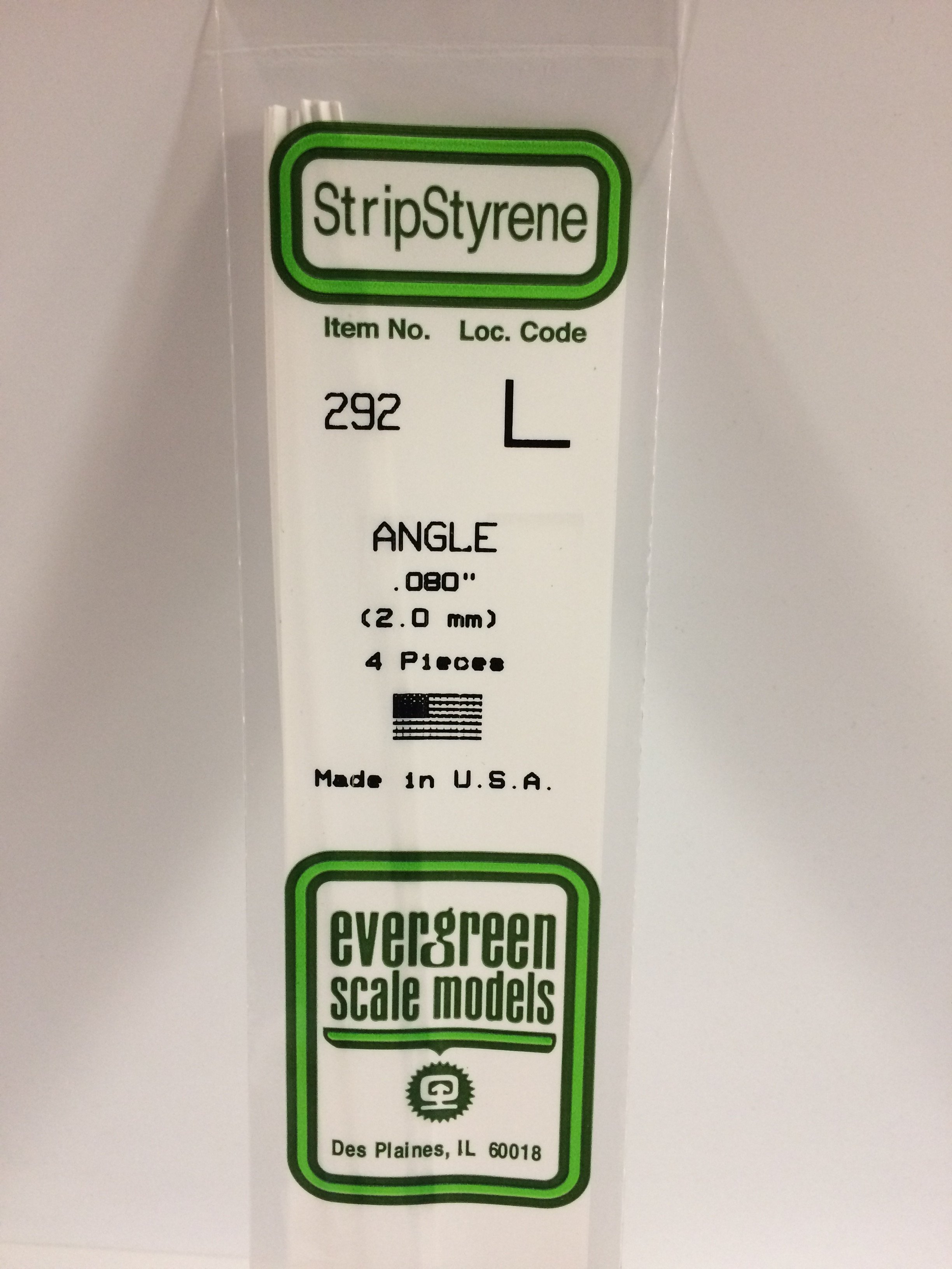 292 - .080" (2.0MM) OPAQUE WHITE POLYSTYRENE ANGLE