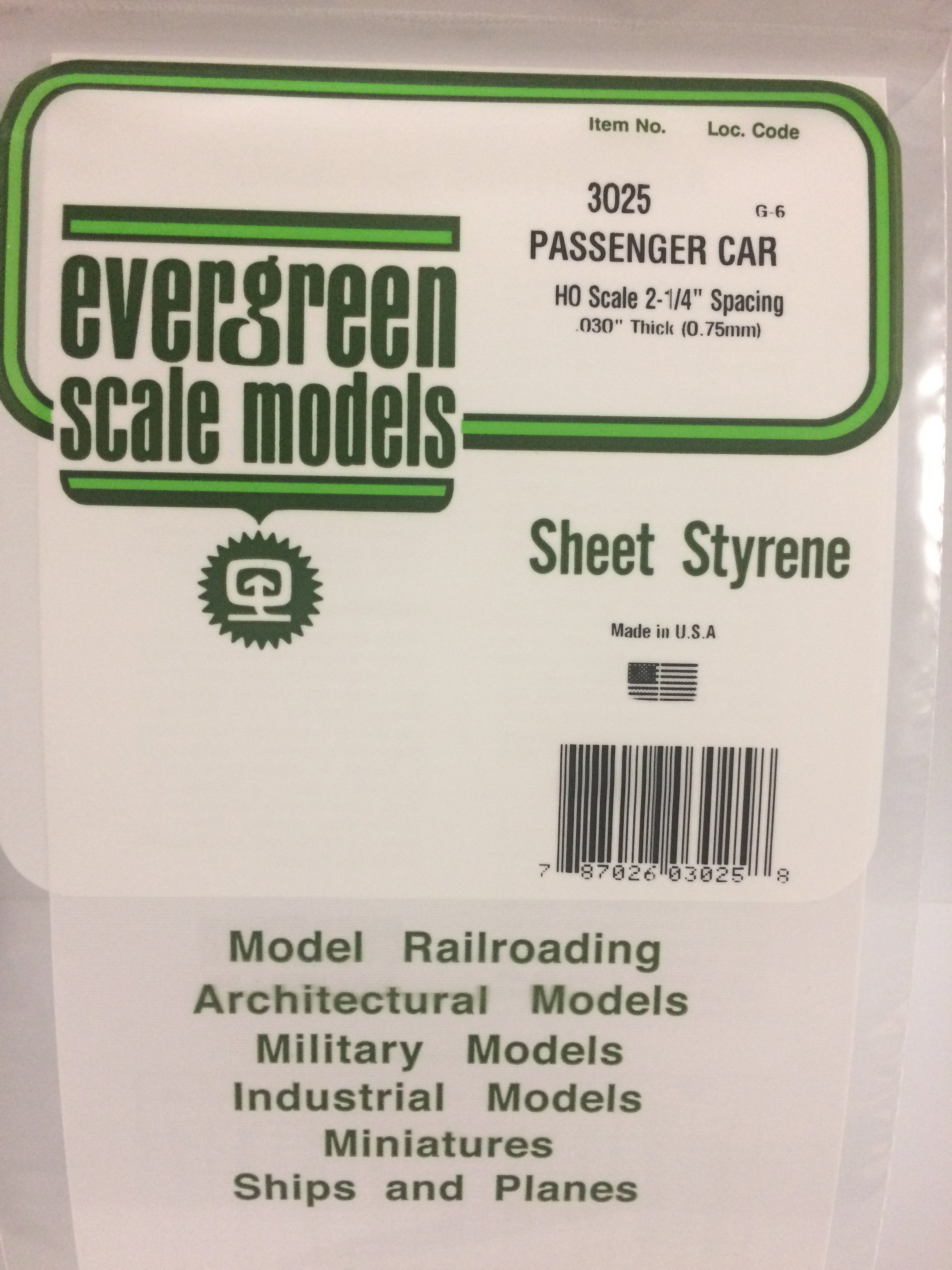 3025 - .025" OPAQUE WHITE POLYSTYRENE PASSENGER CAR SIDING