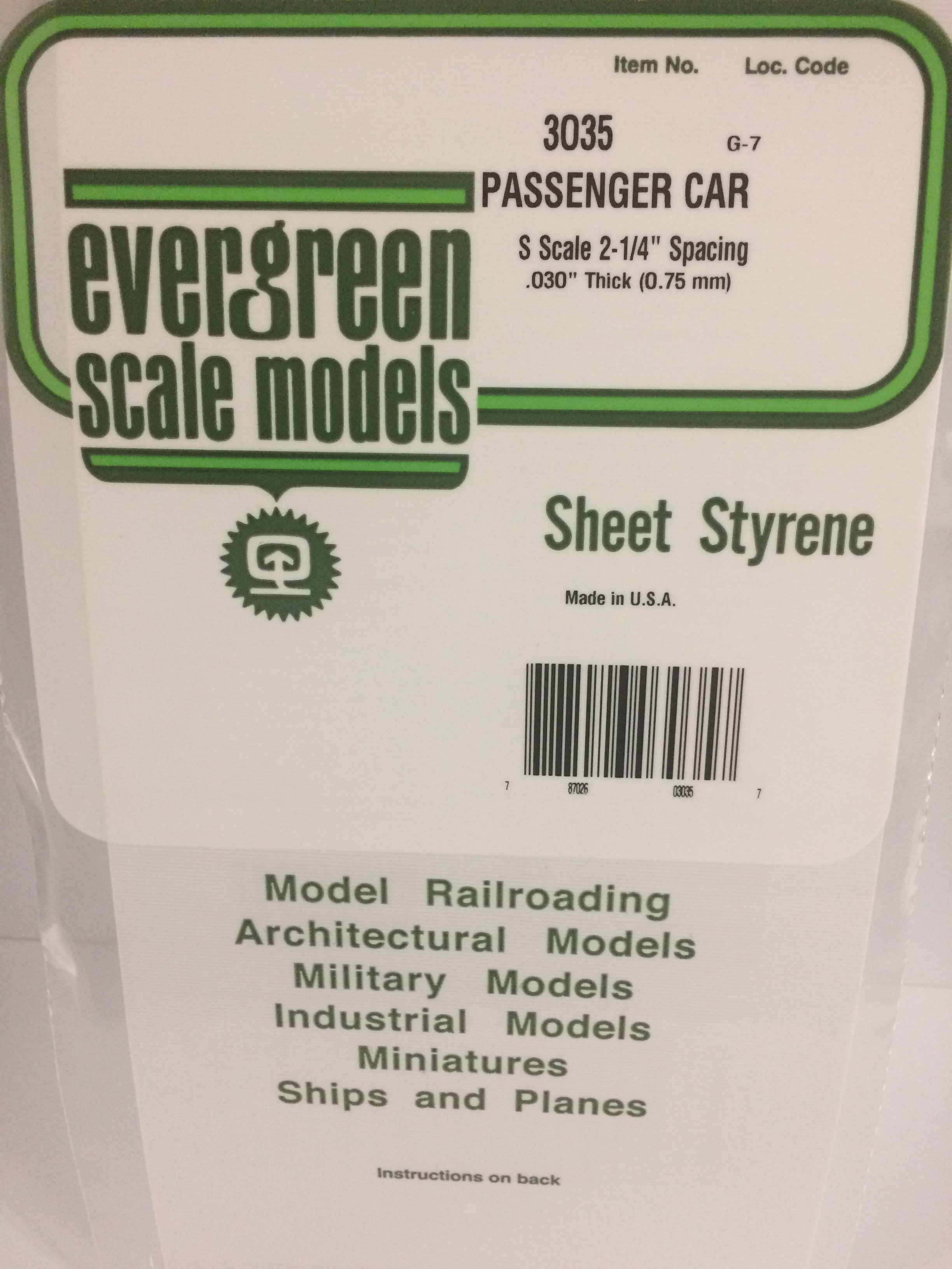 3035 - .035" OPAQUE WHITE POLYSTYRENE PASSENGER CAR SIDING