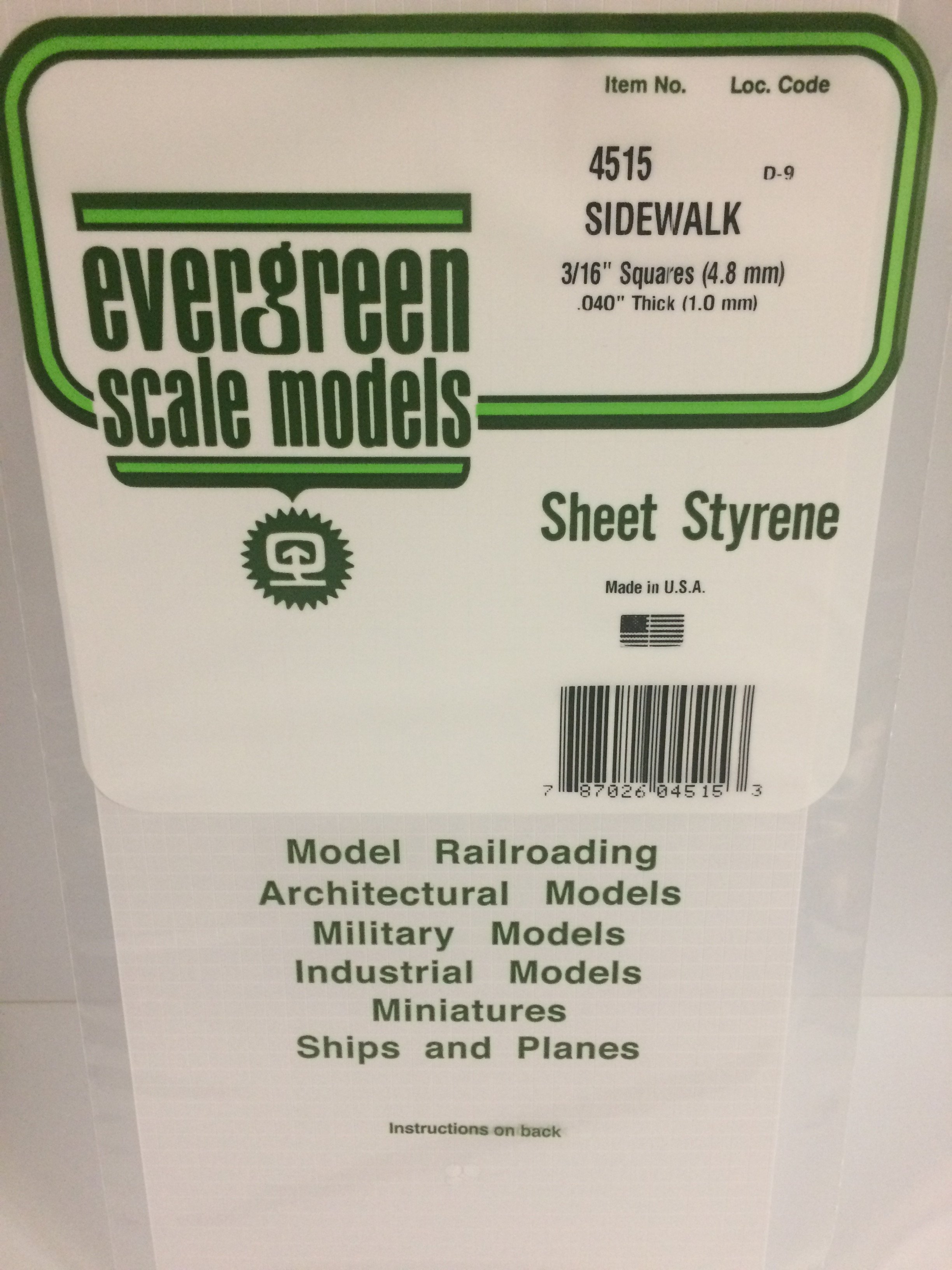 4515 - 3/16" X 3/16" OPAQUE WHITE POLYSTYRENE SIDEWALK - Click Image to Close
