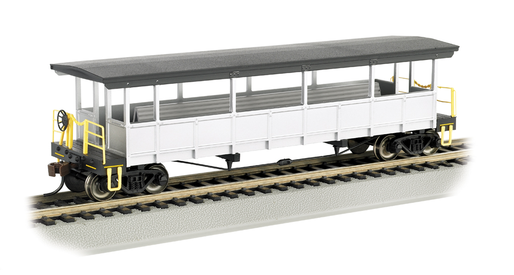 Painted Unlettered-Silver/Black - Open-Sided Excursion Car (HO) - Click Image to Close