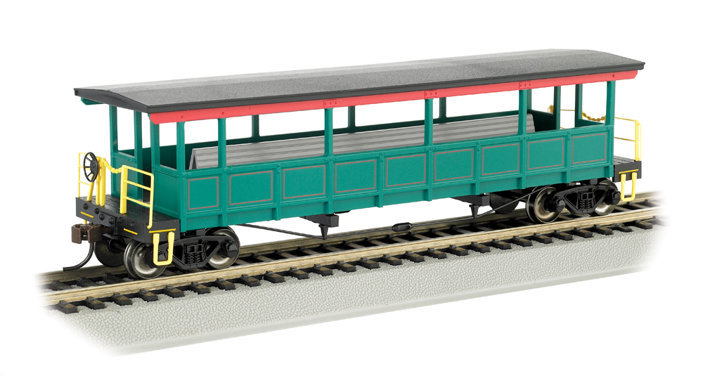 Painted, unlettered-Red/Green/Gold - Open-Sided Excursion Car HO