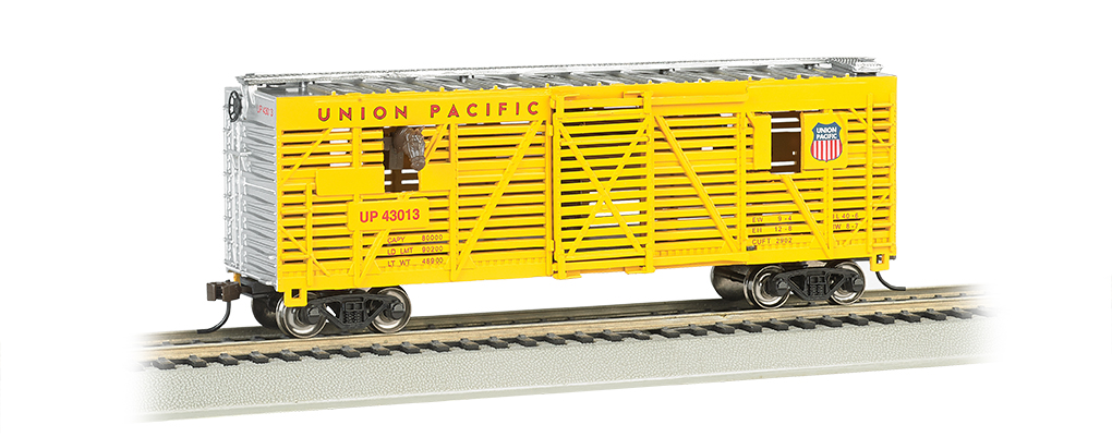 Union Pacific® - 40ft Animated Stock Car w/ horses (HO Scale) - Click Image to Close