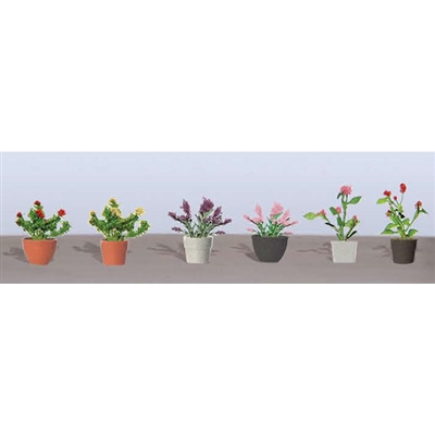 FLOWER PLANTS POTTED ASSORTMENT 1, 5/8" High, HO Scale, 6/pk. - Click Image to Close