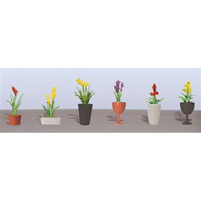 FLOWER PLANTS POTTED ASSORTMENT 2, 7/8" High, HO Scale, 6/pk. - Click Image to Close