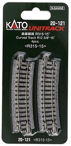 315mm (12 3/8") Radius 15º Curve Track [4 pcs] KATO 20-121 - Click Image to Close