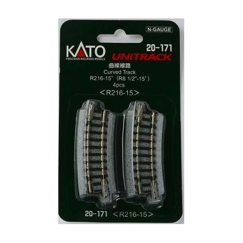 216mm (8 9/16") Radius 15º Curve Track [4 pcs] KATO 20-171 - Click Image to Close