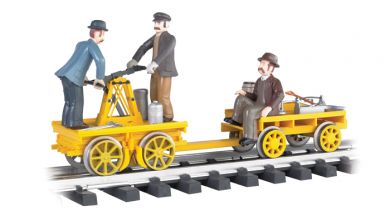 Yellow -Gandy Dancer Hand Car with Trailer (G Scale)