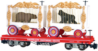 Bachmann Brothers Circus - Flat Car with Bear & Gorilla Wagons G - Click Image to Close