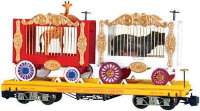 Bachmann Brothers Circus -Flat Car with Giraffe & Hippo Wagons G - Click Image to Close