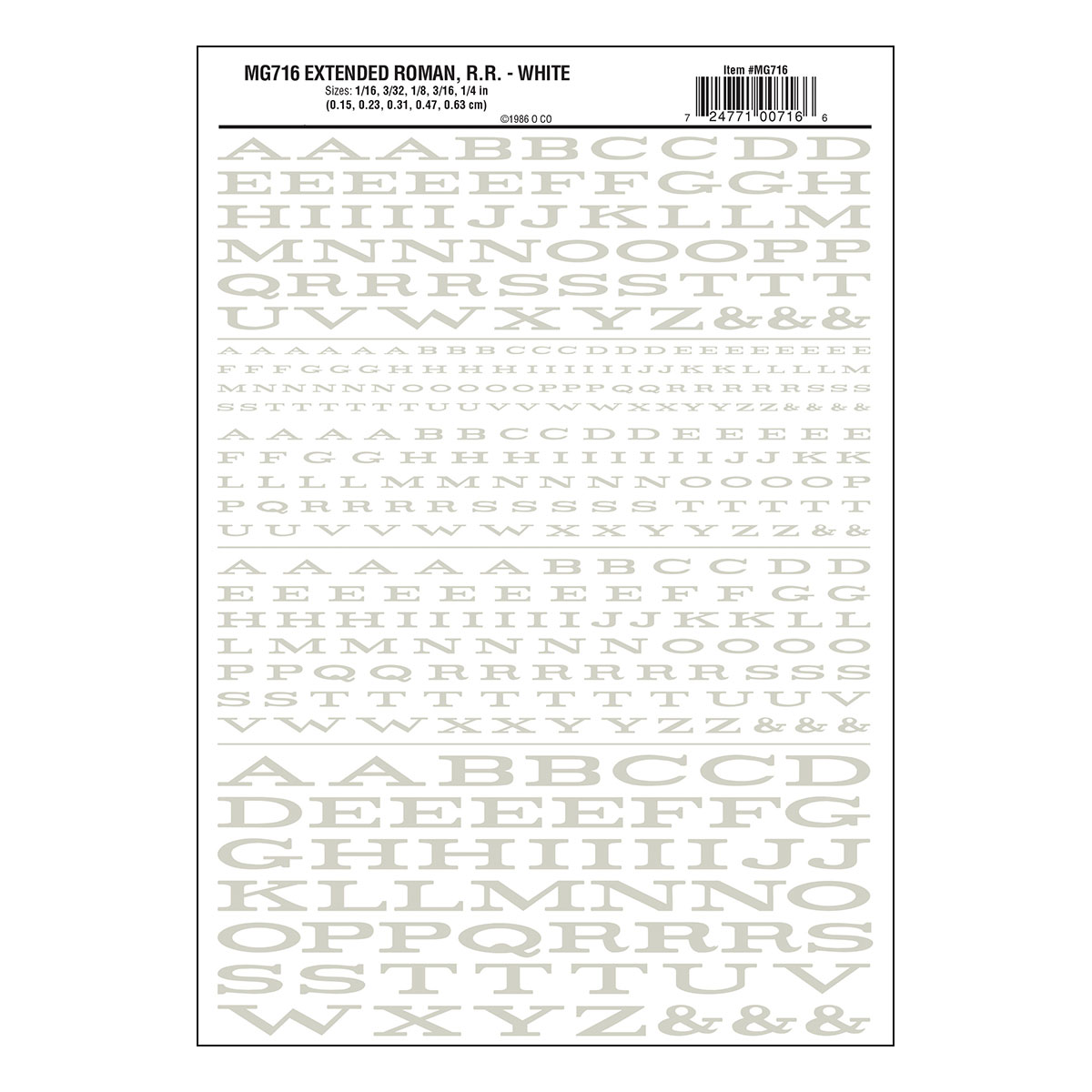 MG716 Extended Roman R.R. White Decals