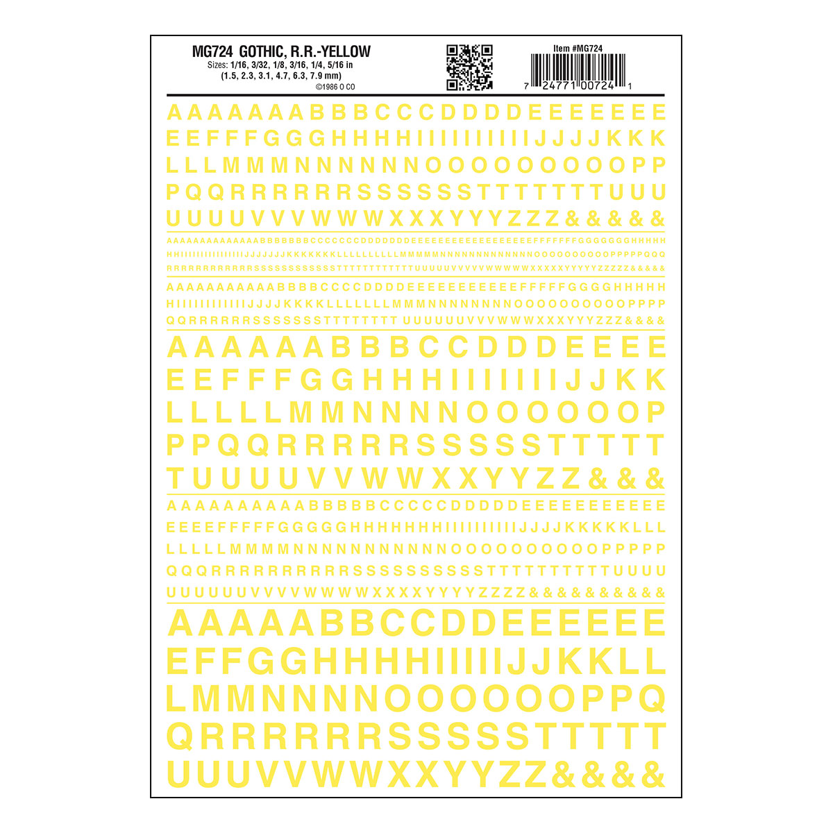 MG724 Gothic R.R. Yellow Decals