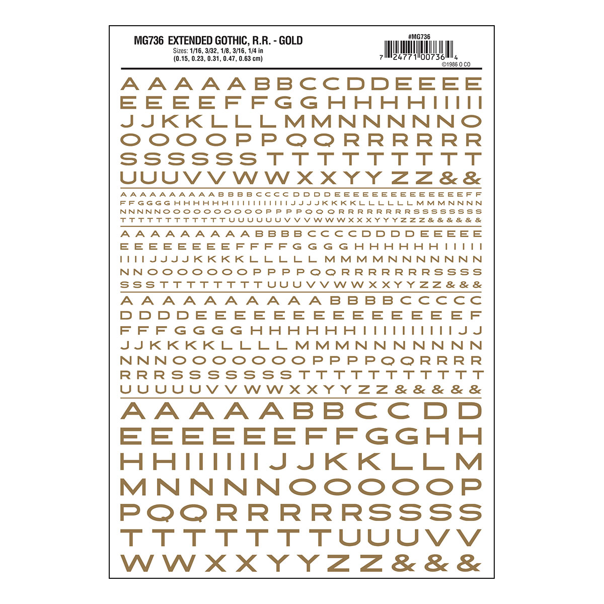 MG736 Extended Gothic R.R. Gold Decals - Click Image to Close
