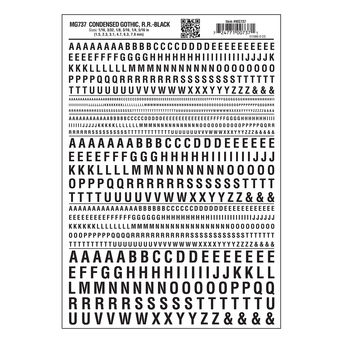 MG737 Condensed Gothic R.R. Black Decals - Click Image to Close