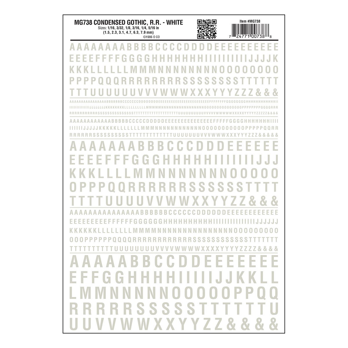 MG738 Condensed Gothic R.R. White Decals - Click Image to Close
