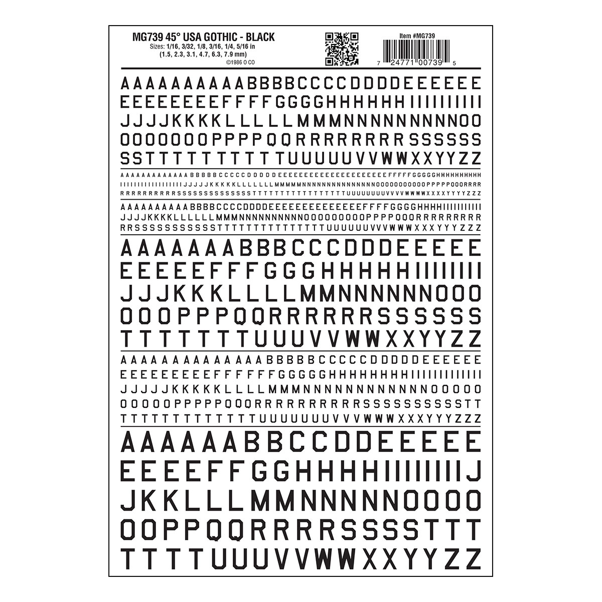 MG739 45° USA Gothic Black Decals