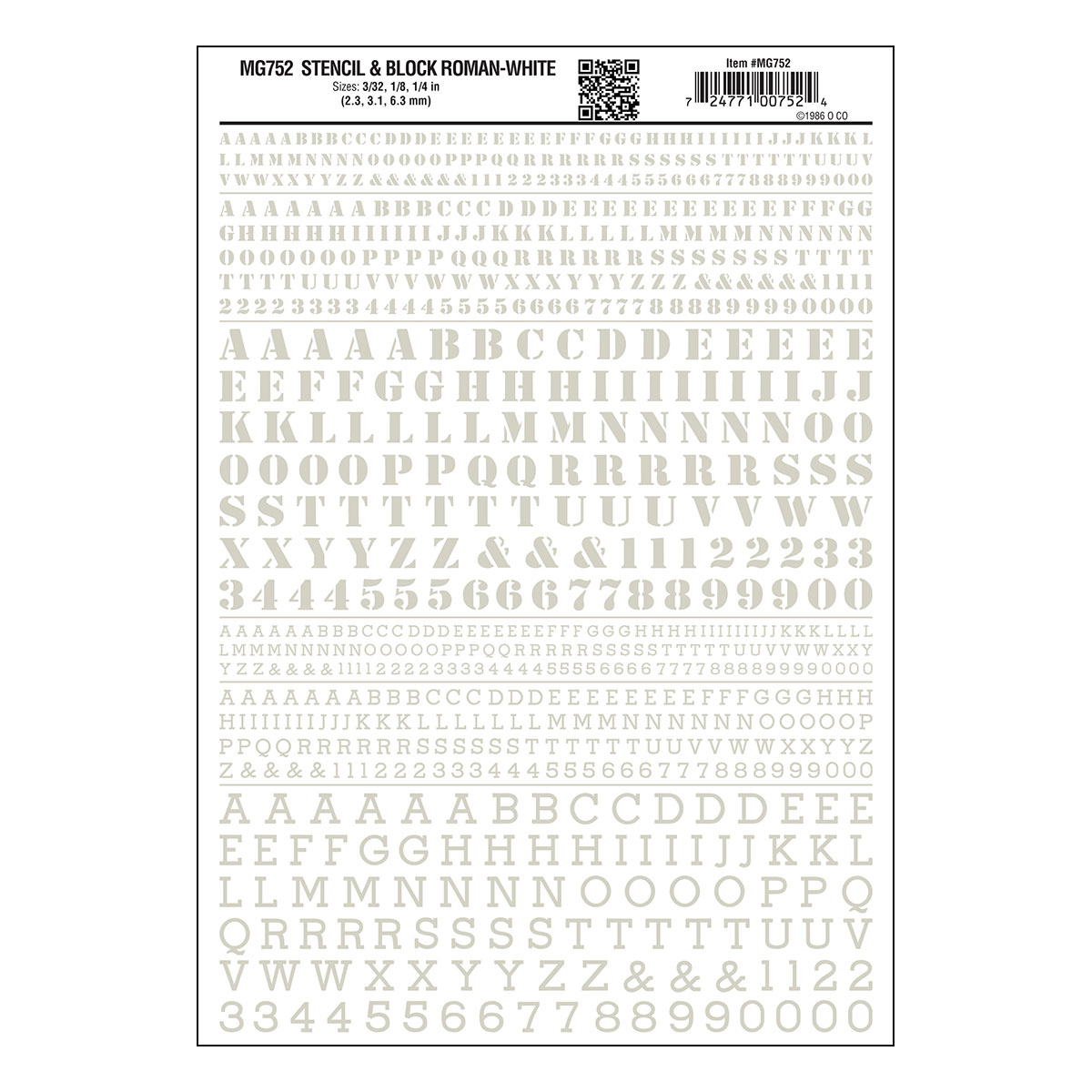 MG752 Stencil & Block Roman White Decals - Click Image to Close